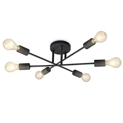 Abbildung von B.K.Licht Deckenleuchte Deckenlampe Vintage Schwarz 6x E27 BKL1229, ohne Leuchtmittel, 6 flammig retro Beleuchtung Wohnzimmer Schlafzimmer