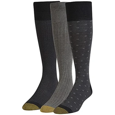 Abbildung von Gold Toe Herren Over The Calf Dress, 3 Pairs Klassische Socken, Schwarz/Dunkelgrau, Large (3er Pack)