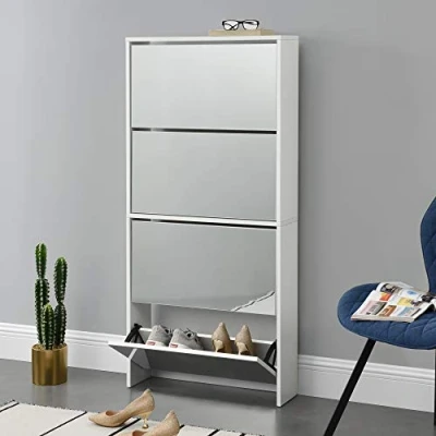 Abbildung von en.casa Schuhschrank »Vogar« mit 4 verspiegelten Türen 134x63x17 cm Weiß