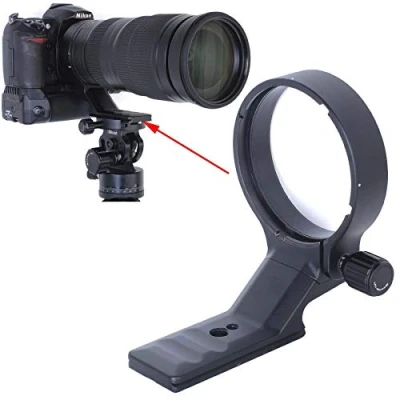 Abbildung von iShoot Stativschelle Stativring Objektiv Montage Stativ Halterung kompatibel mit Nikon AF S NIKKOR 200 500mm f/5.6E ED VR, unten ist Arca Swiss Fit Kameraplatte Kamera Schnellwechselplatte