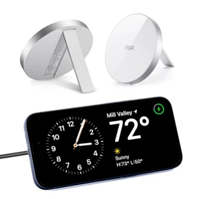 Abbildung von ESR HaloLock Kabelloses Ständer Ladegerät, Kompatibel mit MagSafe/iPhone 15/15 Plus/15 Pro/15 Pro Max and iPhone 14/13/12 Series/Magnetischer Hülle, 1,5m USB C Schnellladekabel, Kein Adapter, Weiß