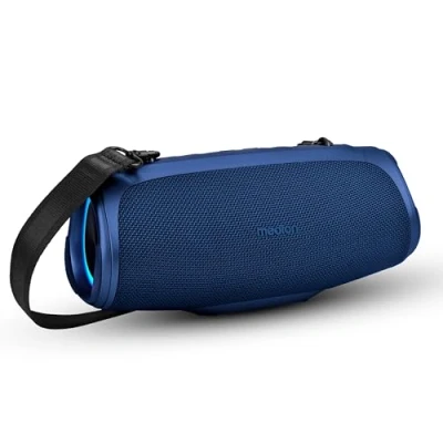 Abbildung von MEDION P61746 tragbarer Bluetooth Lautsprecher (Akku, Bass Boost, Musikbox, RGB Lichteffekte, IPX7 Wasserschutz &amp; robust, integrierte Powerbank, 2X 15 W RMS) Blau