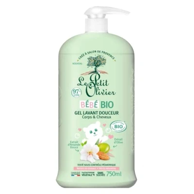 Abbildung von LE PETIT OLIVIER Weiches Waschgel Bio Baby Körper und Haare ab der Geburt reinigt sanft zertifiziert 97% natürlicher Ursprung unter pädiatrischer Kontrolle getestet 750 ml
