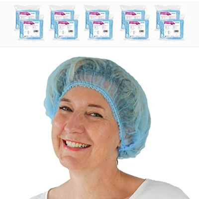 Abbildung von ARNOMED Haarnetz, 1000 OP Hauben aus Einwegstoff Blau (10 Beutel á 100 Stk), Einweg Haarnetze für Küche &amp; Zahnarzt, Hygienezubehör Medizin, Kopfhauben 52cm, Haarnetz Männer/Frauen