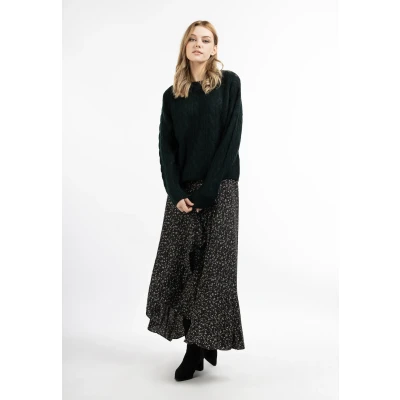 Abbildung von DREIMASTER Vintage Strickpullover für Damen M/L / Dunkelgrün 74% Polyacryl 22% Polyester 4% Elasthan