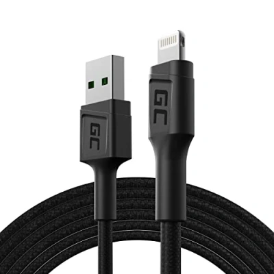 Abbildung von Green Cell Kabel USB A Lightning 2m Ladekabel Schwarz Schnellladekabel für Apple iPhone 14 13 12 11 SE Pro Max X XR XS 8 7 Plus 6 6S 5 5C 5S iPad Air/Pro/Mini iPod