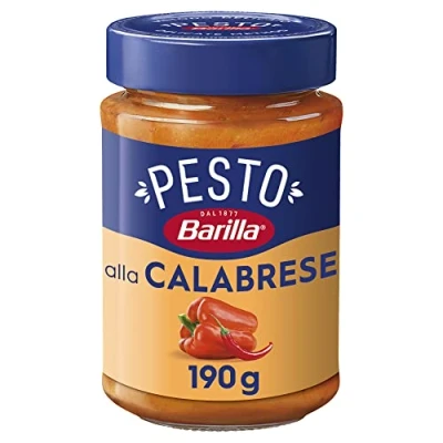 Abbildung von Barilla Pesto alla Calabrese 12x190g Glutenfreie Italienische Pasta Sauce mit Paprika, Peperoni, Ricotta, Pecorino Romano und Grana Padano, Nudel Soße, rotes