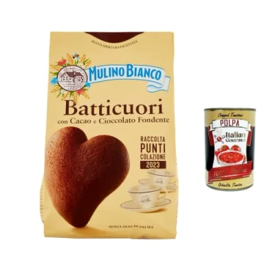Abbildung von Testpaket Mulino Bianco Batticuori Pan di stelle Abbracci Cocoa Shortbread Kekse mit Kakao, 6x 350g + Italian gourmet polpa 400g