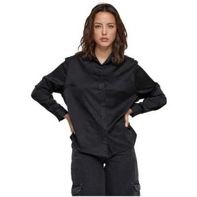Abbildung von Urban Classics Damen TB6127 Ladies Satin Shirt Hemd, Black, XL