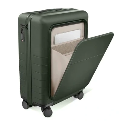 Abbildung von FEYNSINN Handgepäck Koffer Hartschale Ryker Hybrid mit Frontfach echtes Polycarbonat Bordgepäck Rollkoffer 55x40x20 cm Kabinen Trolley TSA Schloß 4 Rollen grün