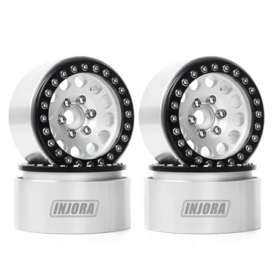 Abbildung von INJORA 4PCS 1,9 Beadlock Felgen Metall Räder Felge Set für 1:10 RC Rock Crawler Axial SCX10 Pro II III TRX4 D90 VS4 10 Redcat Gen 8 7 Enduro (Schwarz &amp; Silber)