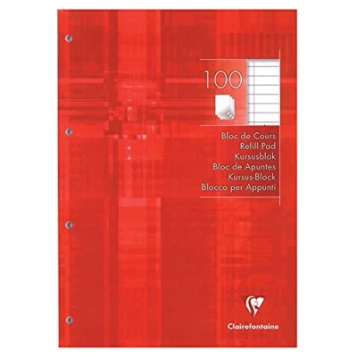 Abbildung von Clairefontaine 5818C Kursusblock (mit 100 Blatt, liniert mit Rand, DIN A4, 21 x 29,7 cm, ideal für die Schule) 1 Stück weiß