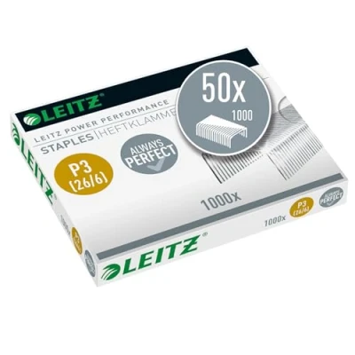 Abbildung von Leitz Power Performance Heftklammern P3 (26/6), 50 x 1000 Stück, Verzinkt, 55720000