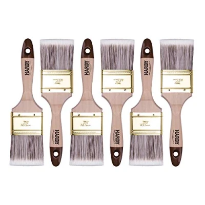 Abbildung von HARDY WORKING TOOLS Flachpinsel Set 6 teilig, Stück 60 mm Breite, Malerpinsel mit Holzgriff, Lackpinsel Serie *45*, 6PCS, Pinselset A0205 450625, braun