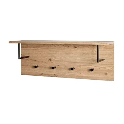 Abbildung von HAKU Möbel Wandgarderobe Eiche, schwarz, MDF, Metall Maße: B 80 cm x H 30 T 20 cm, Style: Modern