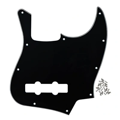 Abbildung von FLEOR 10 Loch JB Bass Pickguard 3Ply Scratch Plate ohne Truss Rod Notch für Standard 4 Saiter Modell Bassgitarre, Schwarz