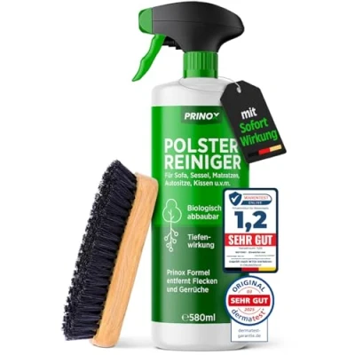 Abbildung von PRINOX® Profi Polsterreiniger 500ml für Sofa, Auto, Sessel &amp; Couch inkl. Bürste Textilreiniger Konzentrat Autositz Reiniger alle Polstermöbel Fleckenentferner Sofa aus Deutschland