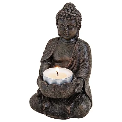 Abbildung von matches21 HOME &amp; HOBBY Dekofigur Buddha Figur Deko sitzend Garten Teelichthalter braun (1 St)