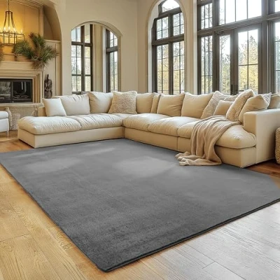Abbildung von SIMPEX Teppich Wohnzimmer Grau 200x280 cm Kurzflor Waschbar, weich &amp; rutschfest, modern einfarbiges Design für Wohnzimmer, Küche Schlafzimmer, Kinderzimmer