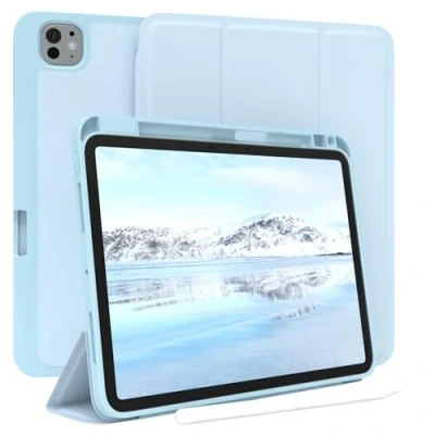Abbildung von EAZY Case Schutzhülle mit Stifthalter für iPad Pro 11&quot; (2024) 11 Zoll Hülle Stifthalterung Tablet Cover Touchpen Smartcase aufstellbar Klappcase Auto Sleep Wake Up Etui Hell Blau