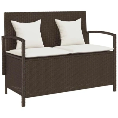 Abbildung von vidaXL Gartenbank mit Stauraum und Kissen Braun Poly Rattan, Gartenbank, Parkbank, Outdoor Bank, Sitzbank, Terrassenbank, Außenbank, Gartenmöbel
