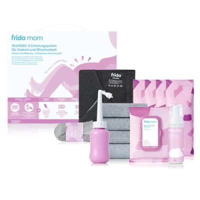 Abbildung von Frida Umstandspanty Mom Set für Geburt &amp; Wochenbett, Geburts und Stillkleid, 4 x Einmalunterhosen, Intimpflege Einlagen