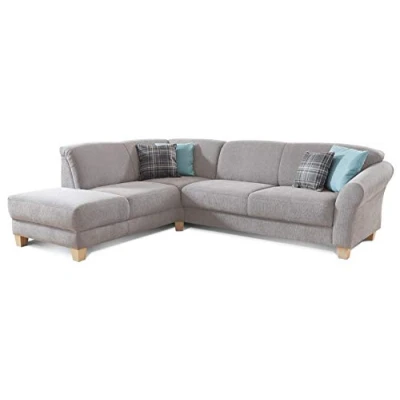 Abbildung von CAVADORE Ecksofa Gootlaand / Große Sitzecke im Landhausstil inkl. praktischer Vorziehfunktion und Bettkasten Mit Federkern Polsterung 257 x 84 212 Hellgrau