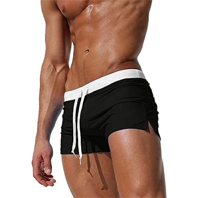 Abbildung von TMEOG Badeshorts für Herren Badehose Kurz Badehosen Männer Eng Schwimmhose Boxer Badepants Wassersport Kurze Hose Schnelltrocknende Strandshorts mit Reissverschluss