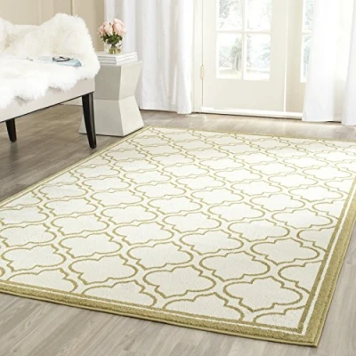 Abbildung von SAFAVIEH Geometrisch Teppich für Wohnzimmer, Esszimmer, Schlafzimmer Amherst Collection, Kurzer Flor, Elfenbein und Hellgrün, 122 X 183 cm