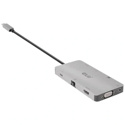 Abbildung von Club 3D CSV 1594 USB Gen1 Typ C 9 in 1 Hub mit HDMI, VGA, 2X A, RJ45, SD/Micro SD Kartenslots und TypeC Buchse, Silber