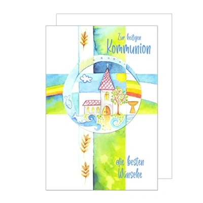 Abbildung von Edition Seidel exklusive Premium Kommunionskarte mit Umschlag. Glückwunschkarte Grusskarte Kommunion einzelne eine Junge Mädchen Karte (KO276 SW022) (Design 3)
