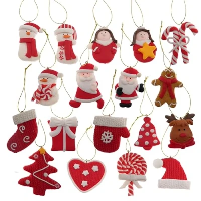 Abbildung von Hvfun Weihnachtsbaumschmuck Set 18 einzigartige Feiertags Ornamente, Tonmaterial, charmantes Weihnachts in Rot und Weiß, festliches Hängeornament