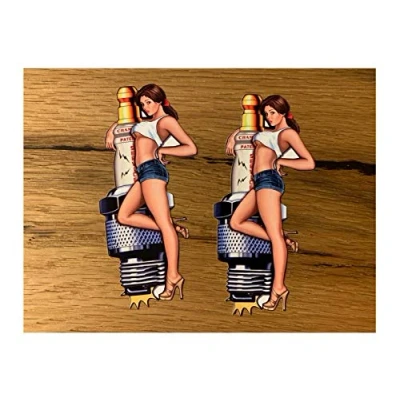 Abbildung von 24/7stickers #667 / 2X Girl Aufkleber 11 x 5 cm Sexy Spark Hotrod USA V8 Biker Tankaufkleber Custom Vintage Retro Big Block V2 Bike