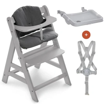Abbildung von Hauck Hochstuhl Alpha Plus Grau im Sparset inkl. Sitzkissen und Essbrett Tray Grey