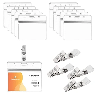 Abbildung von BAMZOK 50 Stück Ausweishülle mit Clip Namensschilder für Kleidung Kartenhüllen Transparent Ausweishalter Namenschilderhülle Clips Wasserdicht PVC ID Card Badge Holder Ausweis Karte