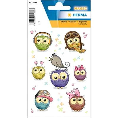 Abbildung von HERMA 15399 Aufkleber Eulen klein groß, 7 Stück, Tiere Sticker mit lustigen Eule Vogel Motiv, Kinder Etiketten für Fotoalbum Tagebuch Poesiealbum Scrapbooking Geburtstag Dekoration Briefe DIY Basteln