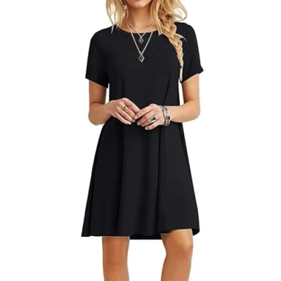 Abbildung von MOLERANI Damen Sommerkleider Casual T Shirt Kurzarm Strandkleid Loose Swing Kleid (S, Schwarz)