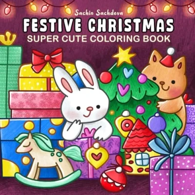 Abbildung von Festive Christmas: Super Cute Coloring Book for Adults, Women, Teens and Kids, featuring Simple, Bold Easy designs relaxation
