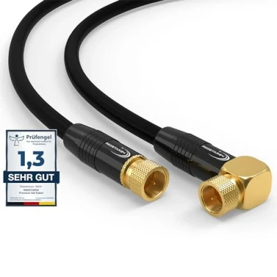 Abbildung von RedStar24 4m SAT Antennenkabel Satellitenkabel Digital HDTV 135dB 2X F Stecker 1x 90 gewinkelt VERGOLDET Koaxialkabel Class A+ Ultra HD 4K 3D UHD Koaxial Satelliten Router Modem Kabel (4m, Schwarz)