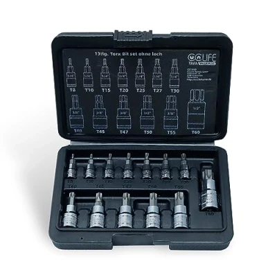 Abbildung von CCLIFE 13tlg Torx bit Steckschlüsselsatz T8 T60 set fur Drehmomentschlüssel und Bohrer, S2 Legierungsstahl