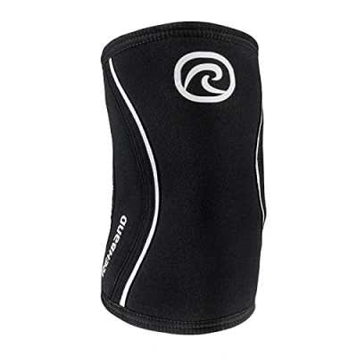 Abbildung von Rehband Ellenbogenbandage aus 5mm SBR/Neopren, Ellenbogen Sleeve für Kraftsport, anatomisches Design, rutschfest &amp; enganliegend Damen Herren, Farbe:Schwarz, Größe:M