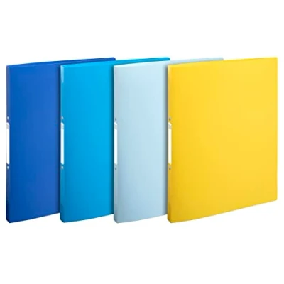 Abbildung von Exacompta 54110E 4er Pack Ringhefter BeeBlue aus flexiblem Recycling Kunststoff 2 O Ring Mechanik DIN A4 Füllhöhe 15 mm Rücken 20 farbig sortiert Ringbuch Hefter ideal für Büro und Schule