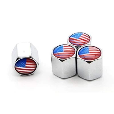 Abbildung von 4 Teile/Satz Zink Legierung Amerika Flagge Stil Reifen Ventilschaftkappe Radschaft Luftventilkappen für Auto Autos (Silber)