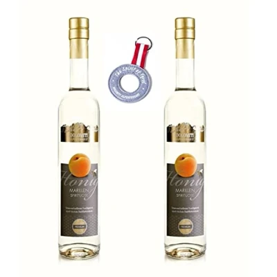 Abbildung von Dolomiti Honig Marillen Schnaps aus den Bergen/ 2er Set inkl. &quot;Spirit of Tyrol&quot; Schlüsselanhänger / 35% vol. 0,5 Liter/Alpiner Genuss/Perfekt für Bergliebhaber, Bergfreunde/Honig Genuss pur