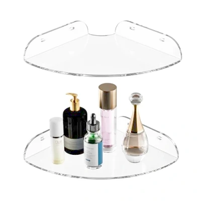 Abbildung von Sezanrpt 18x18CM Eckregal Wandhalterung Set von 2, Acryl Ecke schwimmende Regale, klare Wand Organizer Regal für Badezimmer, Küche, Schlafzimmer, Wohnzimmer, Esszimmer, Büro