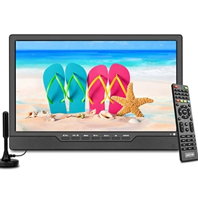 Abbildung von SOYAR Tragbarer 14,0 Zoll LCD Fernseher mit DVB T2, wiederaufladbarem Akku, Mini Freeview TV, USB Anschluss, Fernbedienung, AV Eingang, HDMI IN.