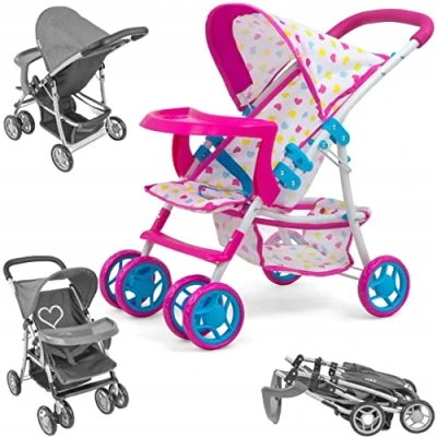 Abbildung von Milly Mally Puppenwagen Kate klappbar, für Mädchen ab 3 Jahren, mit Verdeck, Schaumrädern, Gurten Candy