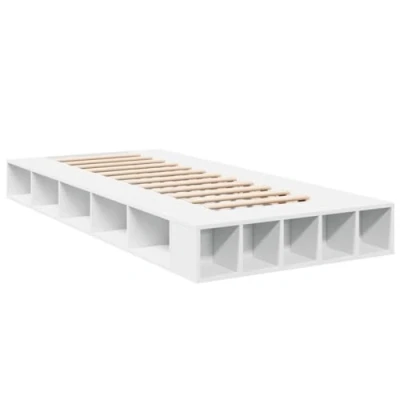 Abbildung von vidaXL Bettgestell, Bettrahmen mit Lattenrost, Schlafzimmerbett Bett Stauraum, Einzelbett für Schlafzimmer, Weiß 100x200cm Holzwerkstoff