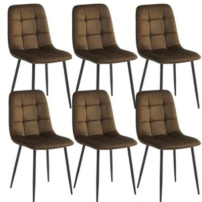 Abbildung von Colenis Ela Esszimmerstühle 6er Set Braun Samt Für Esszimmer, Küche &amp; Wohnzimmer Modernes Design
