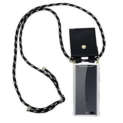 Abbildung von Cadorabo Handykette kompatibel mit OnePlus 5 Schutzhülle TPU Silikon Case Necklace Design Slim Kratzfest Kordel Band Etui Rundumschutz Hülle für in Schwarz